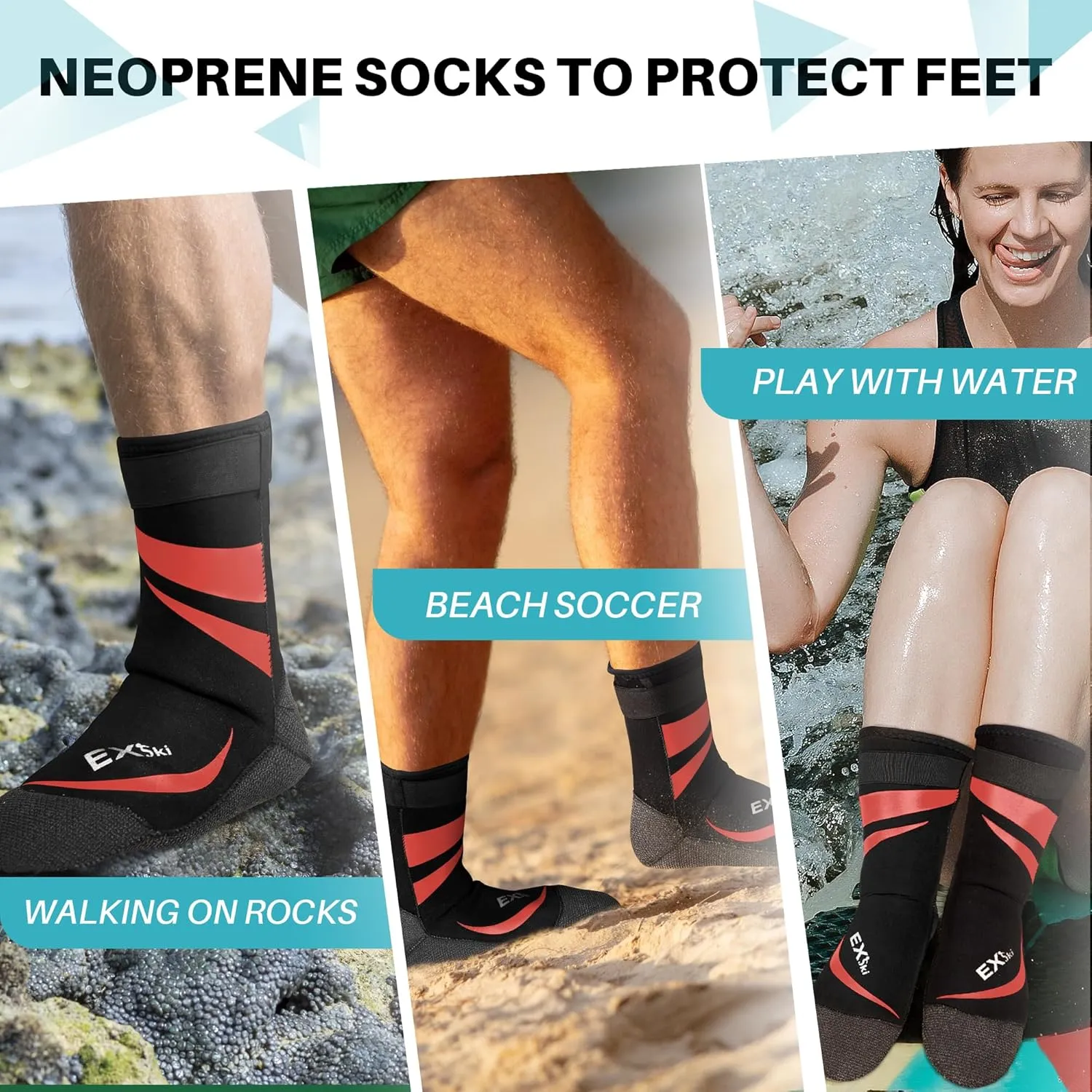 3mm Neoprene Water Socks, Sandproof Durable Beach Volleyball Socks for Men Women