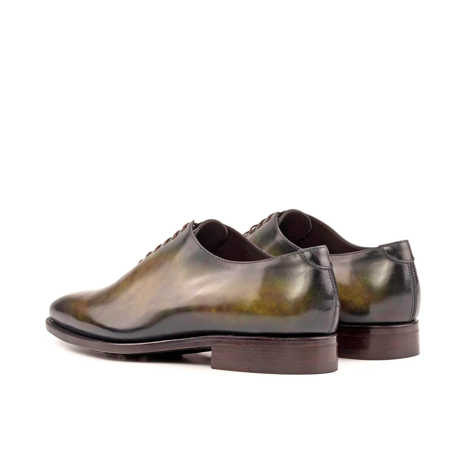 Ambrogio Bespoke Men's Shoes Green Patina Leather Whole Cut Oxfords (AMB2295)