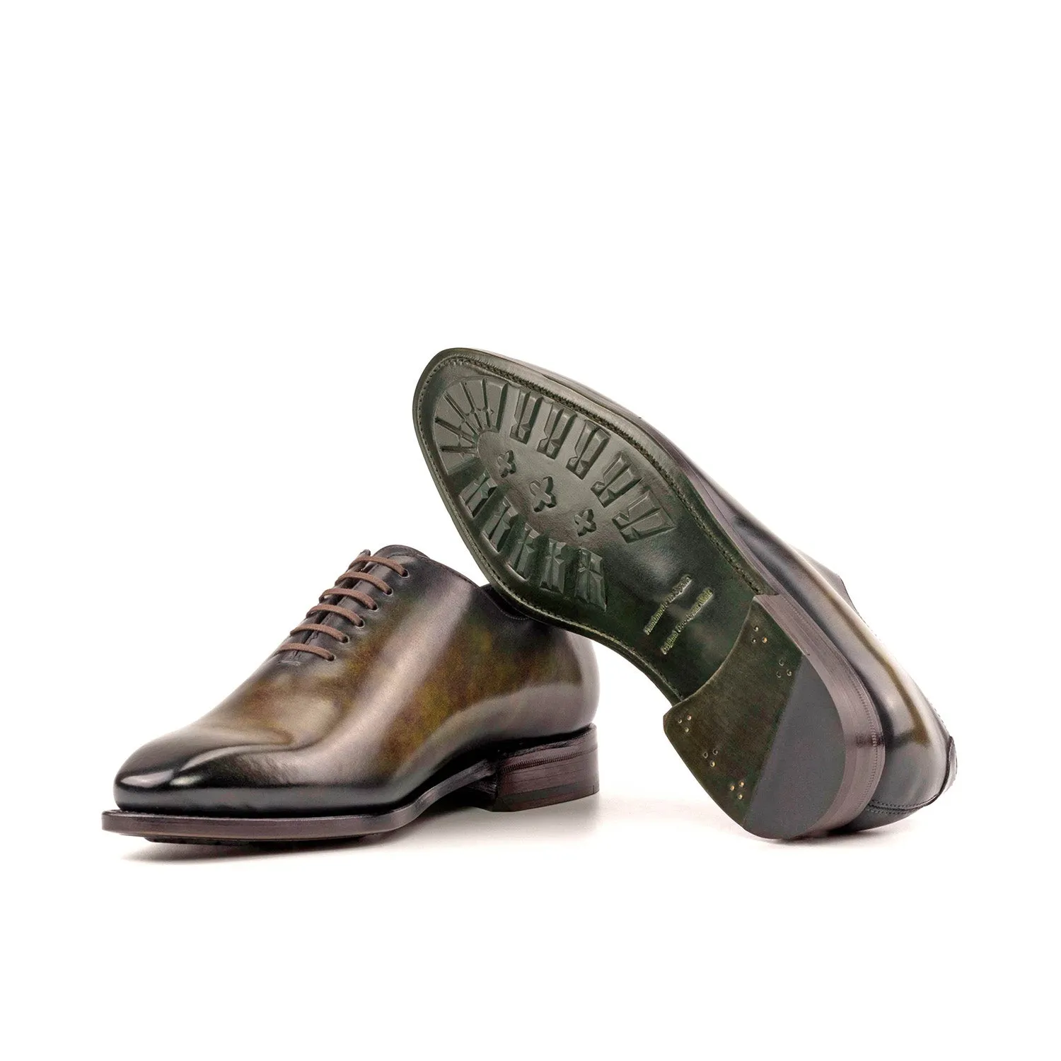Ambrogio Bespoke Men's Shoes Green Patina Leather Whole Cut Oxfords (AMB2295)