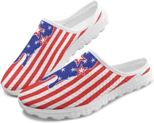 American Flag Print Mule Tennis Shoes for Women Classic Flats Shoes White EVA Sole Casual Sneaker Garden Clogs