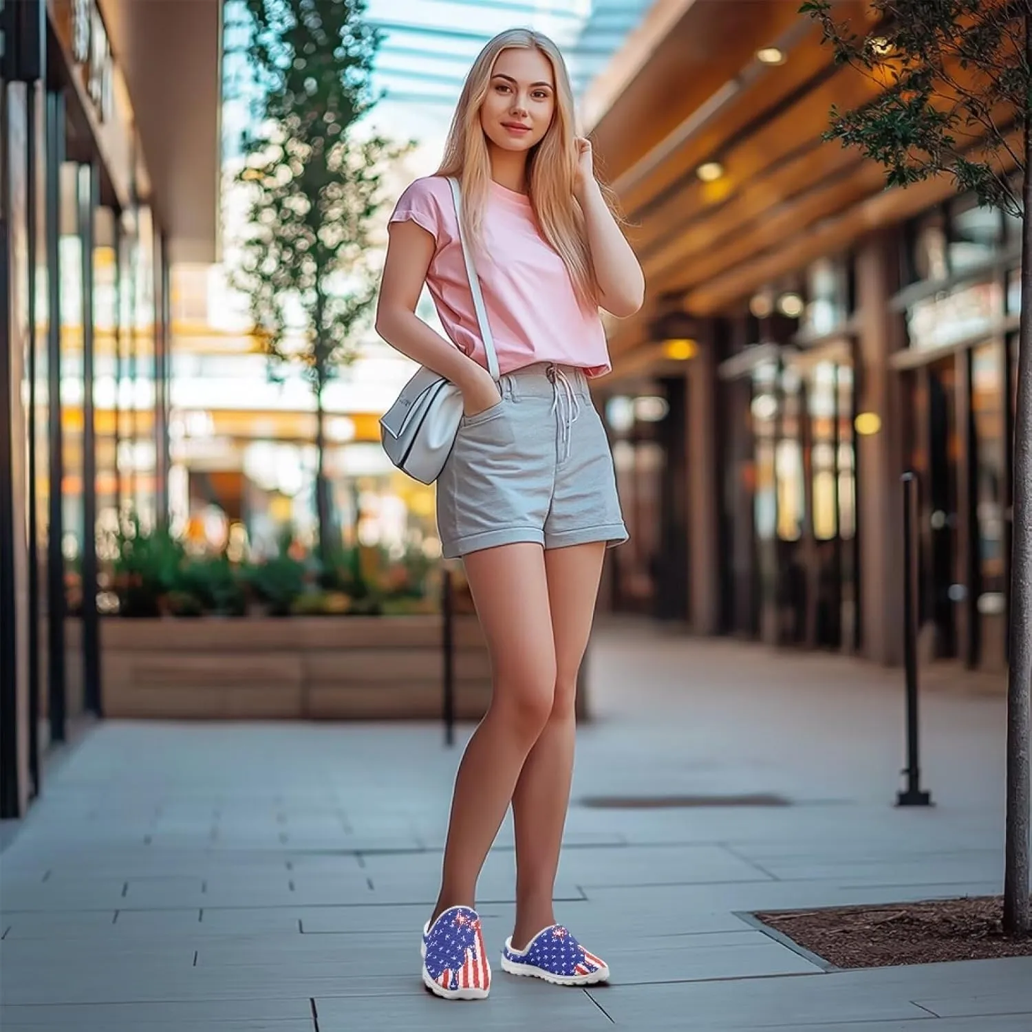 American Flag Print Mule Tennis Shoes for Women Classic Flats Shoes White EVA Sole Casual Sneaker Garden Clogs