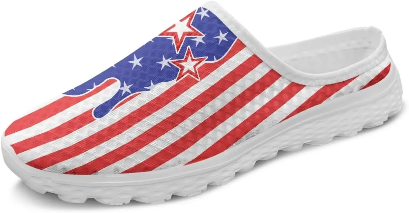 American Flag Print Mule Tennis Shoes for Women Classic Flats Shoes White EVA Sole Casual Sneaker Garden Clogs