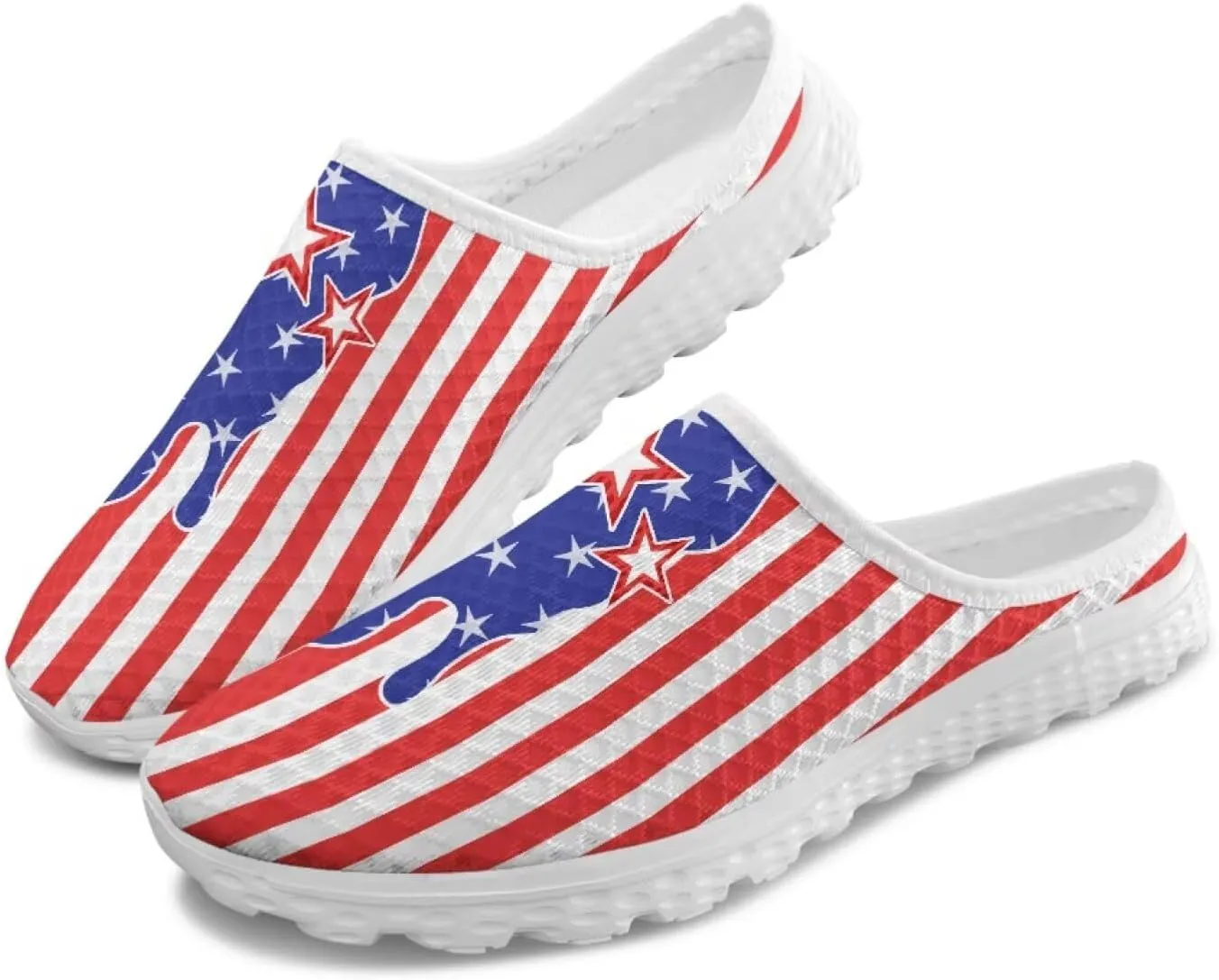 American Flag Print Mule Tennis Shoes for Women Classic Flats Shoes White EVA Sole Casual Sneaker Garden Clogs