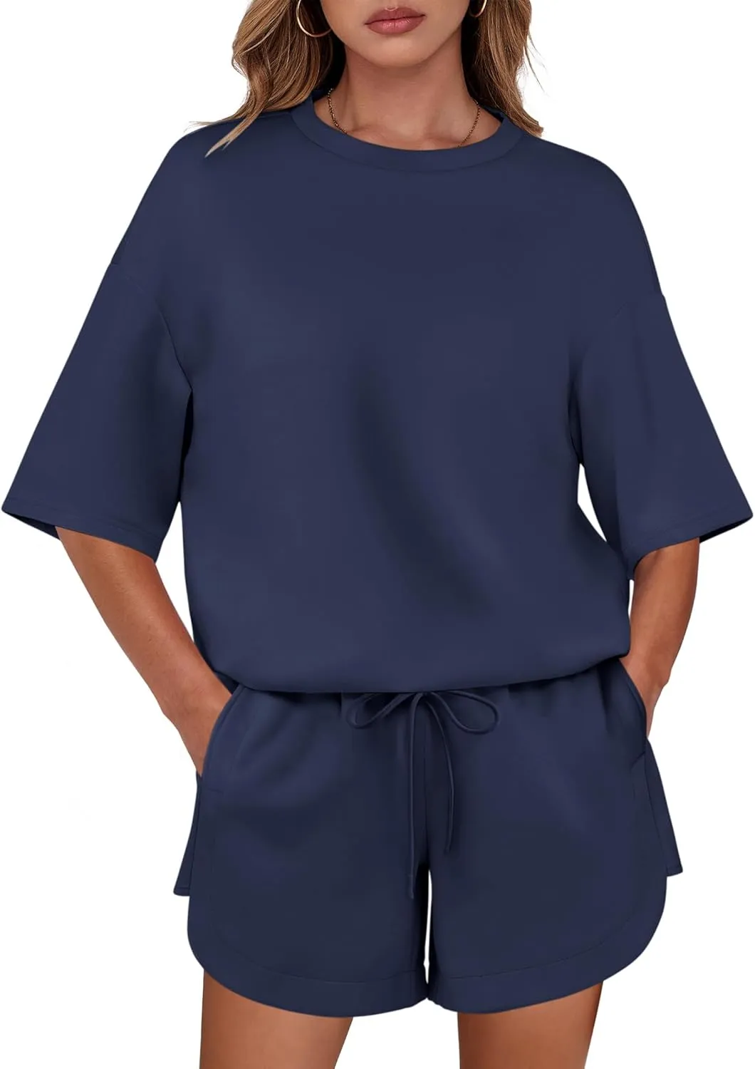 ANRABESS Two Piece Outfits Oversized Top Lounge Shorts Matching Sets 2025 Summer Fashion Sweatsuits Travel Airport Clothes