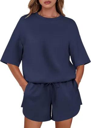 ANRABESS Two Piece Outfits Oversized Top Lounge Shorts Matching Sets 2025 Summer Fashion Sweatsuits Travel Airport Clothes
