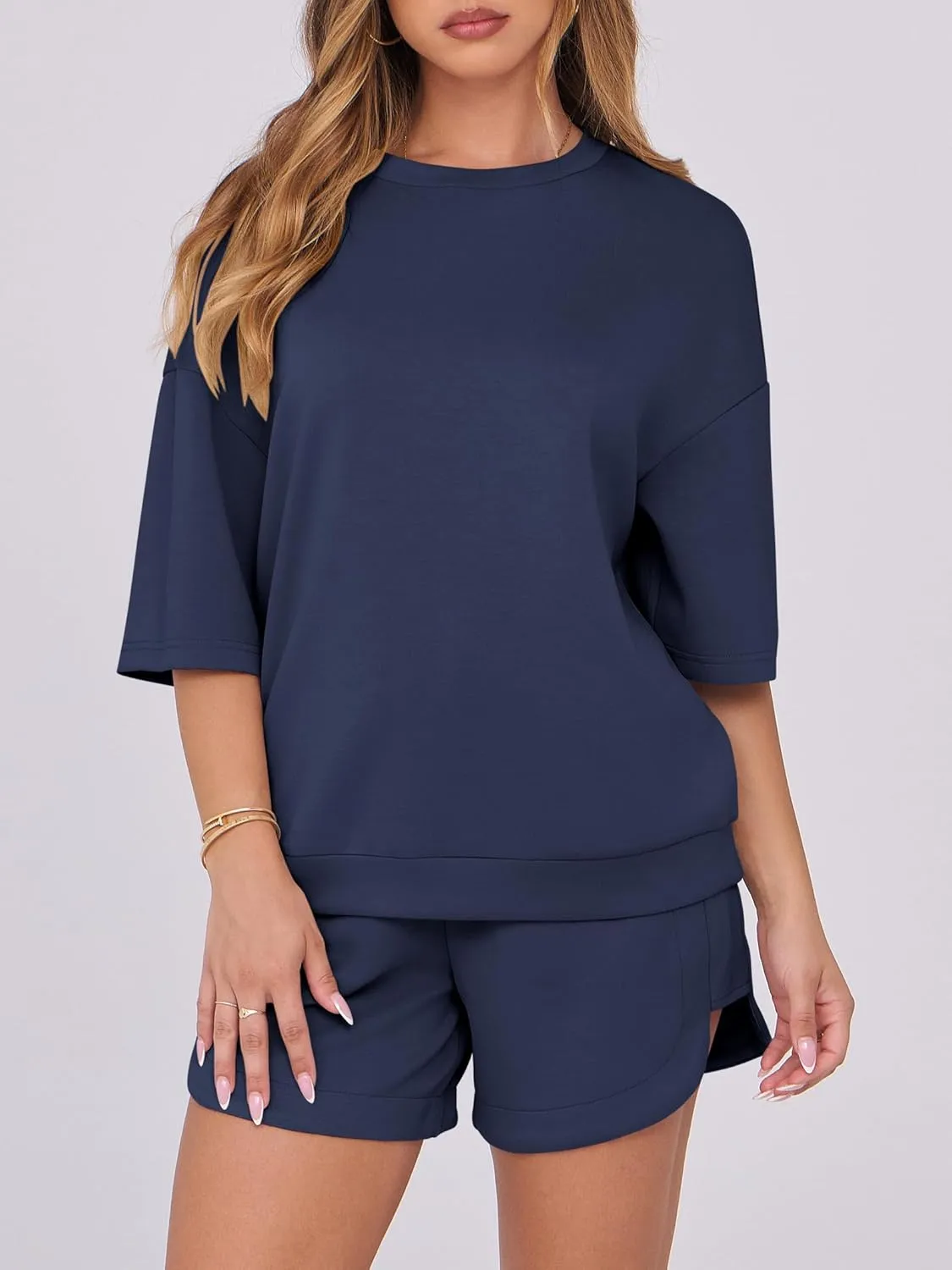 ANRABESS Two Piece Outfits Oversized Top Lounge Shorts Matching Sets 2025 Summer Fashion Sweatsuits Travel Airport Clothes