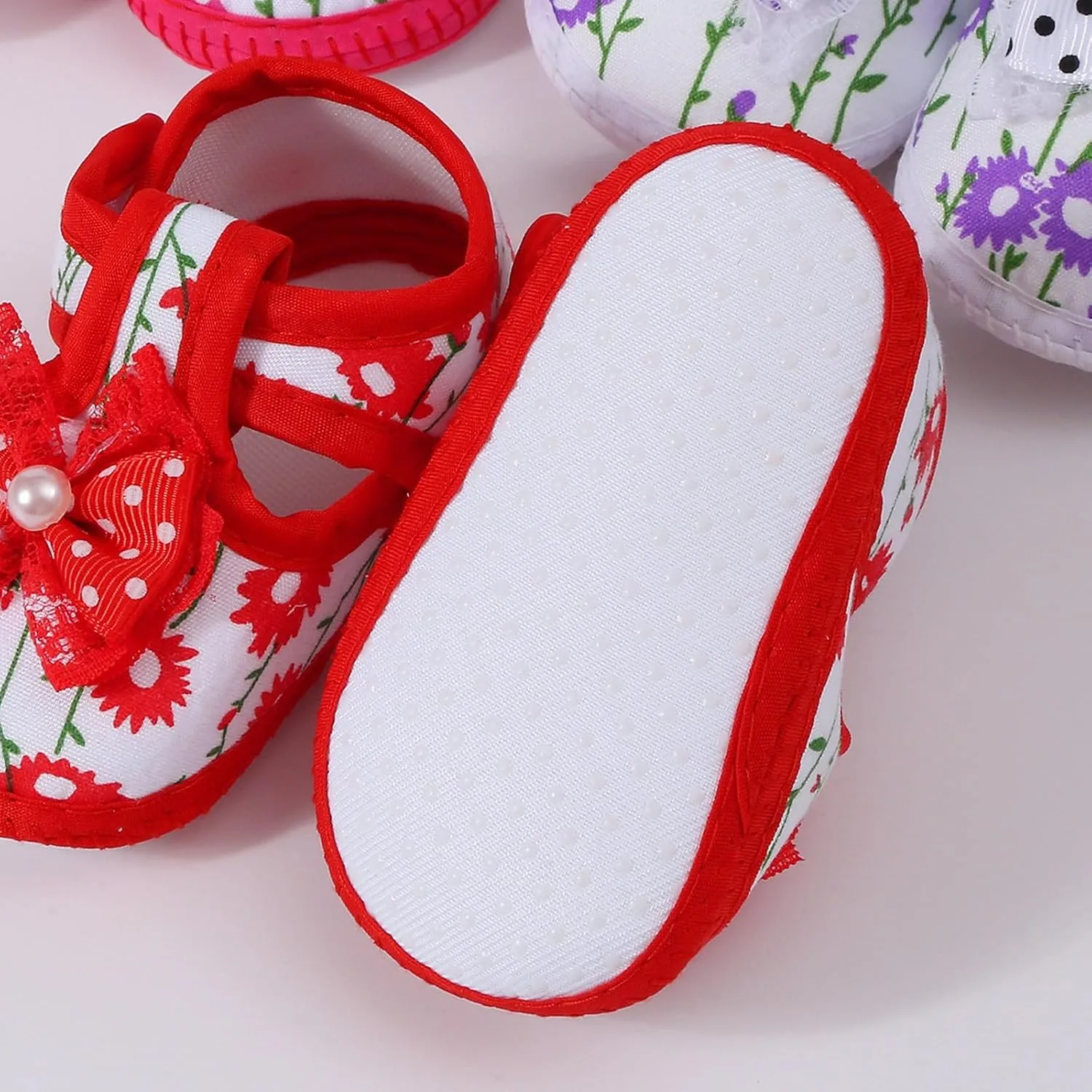 Baby Girls Barefoot Sandals Lightweight Soft Sole Closed Toe Sandal Flats with Grips Newborn Crib Shoes First Walkers