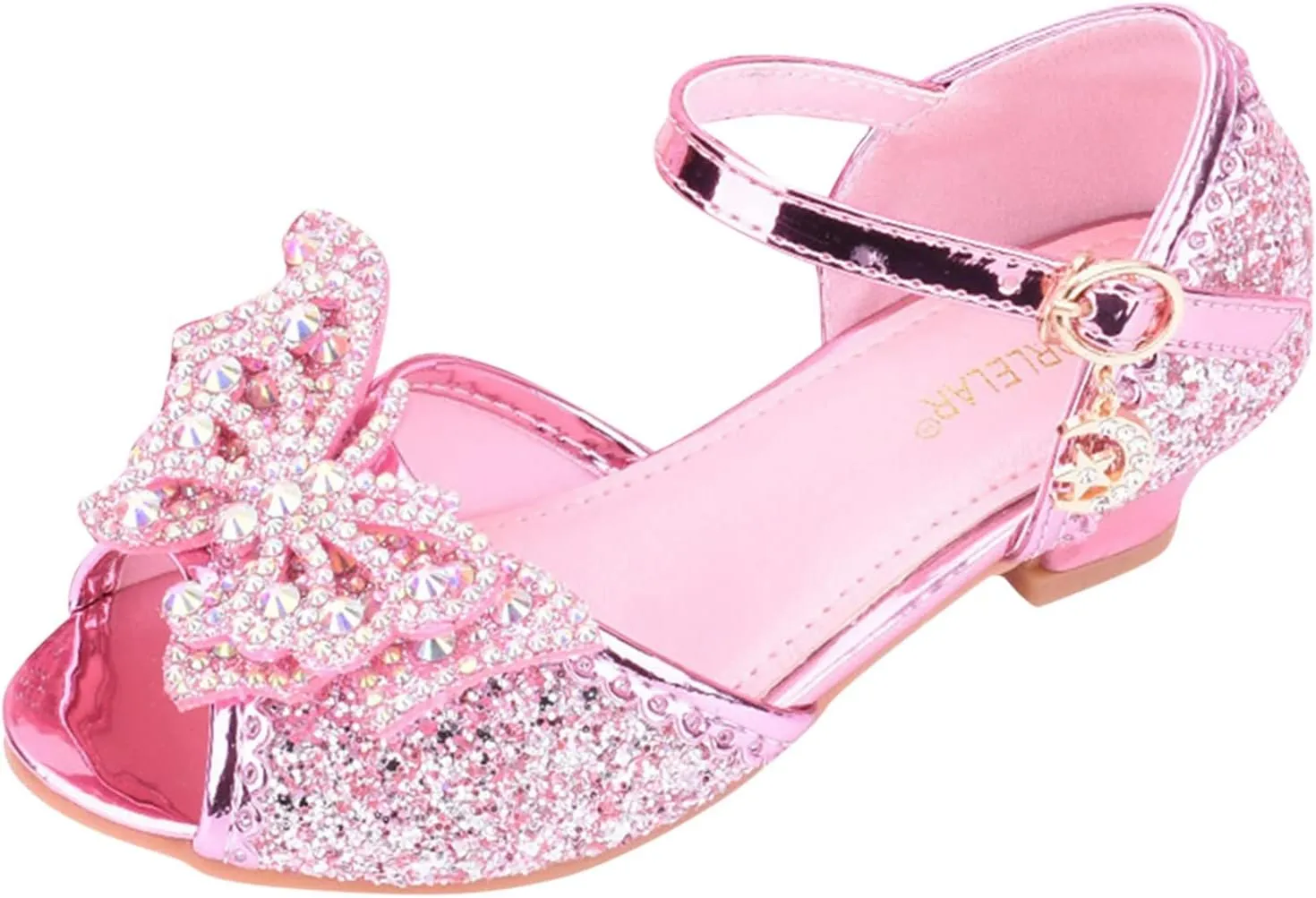 Baby Girls Bow Sequins Pearl Princess Sandals Open Toe High Heels Glitter Ankle Dress Shoes Toddler Summer Outdoor Strap