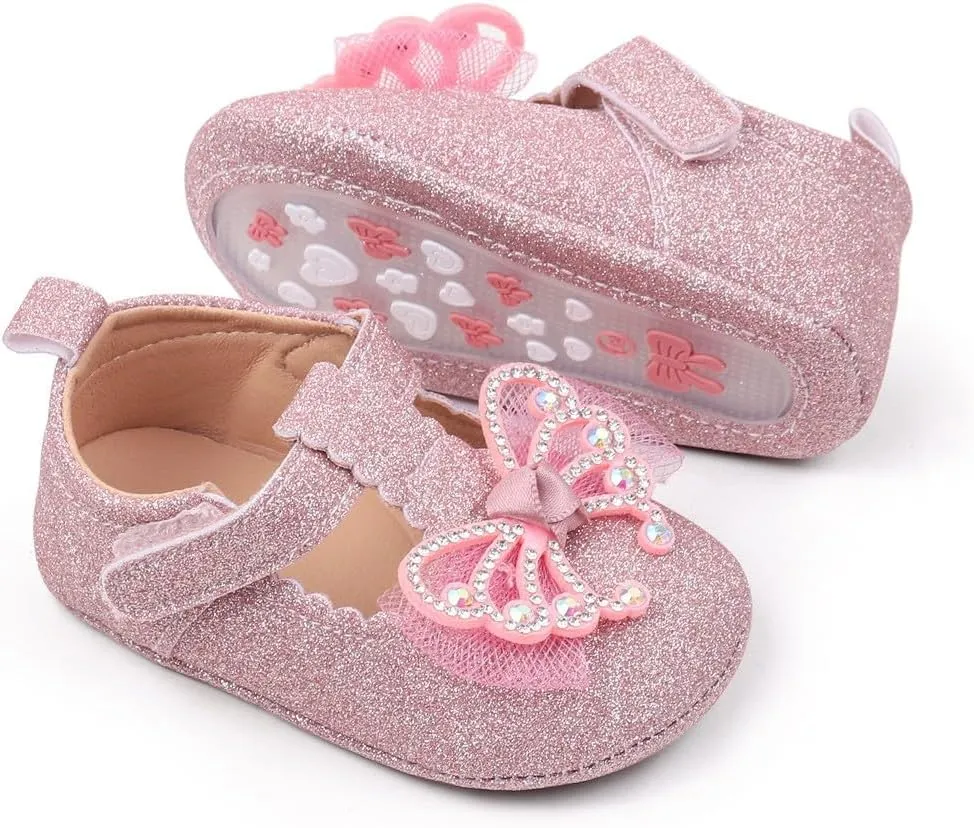 Baby Girls Butterfly Sandals Non Slip Close Toe Flats Adjusted Strap Cute Princess Shoes Toddler Summer Soft Sandals