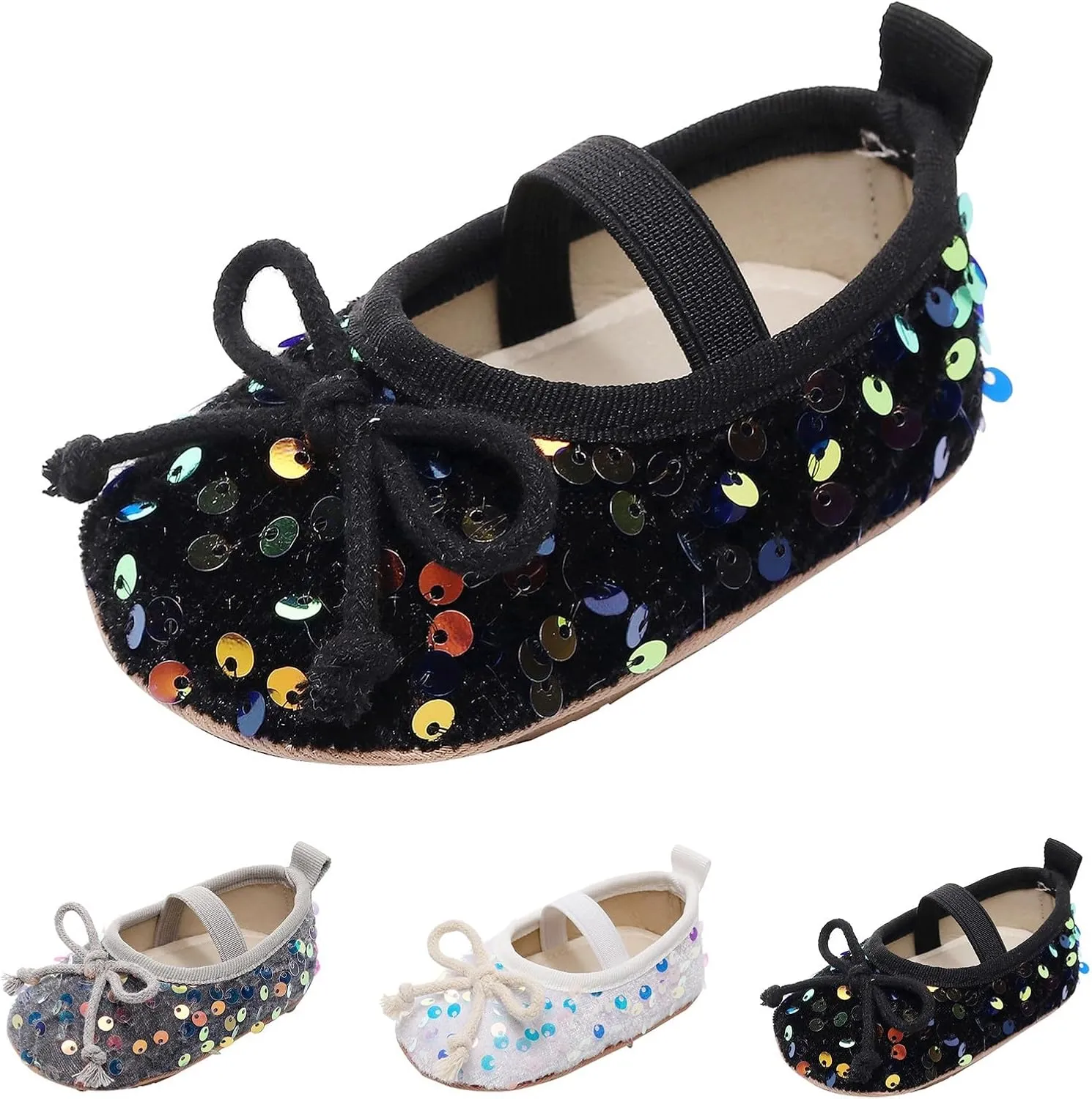 Baby Girls Cute Sandals Sequins Bow Knot Non Slip Close Toe Flats Shoes Infant Soft Casual Sole Dress Sandals
