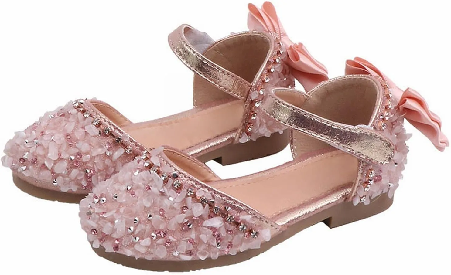 Baby Girls Pearl Sequins Sandals Formal Wedding Party Dress Ankle Princess Shoes Low Heel Closed Toe Fancy Sandals