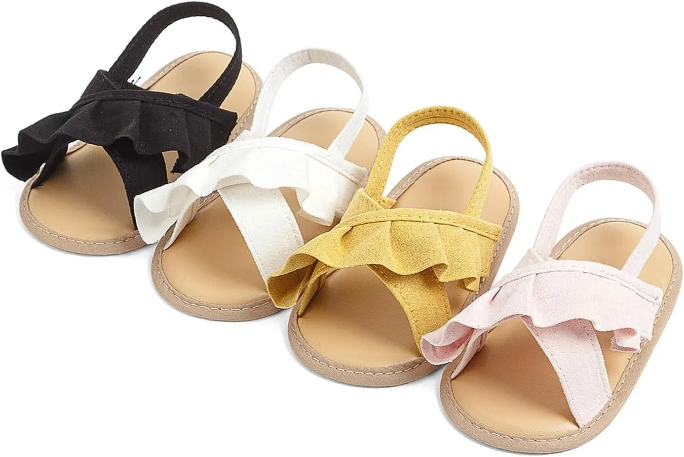 Baby Girls Ruffle Sandals Non Slip Flats Open Toe Dress Princess Shoes Infant Holiday Beach Casual Soft Sole Slides