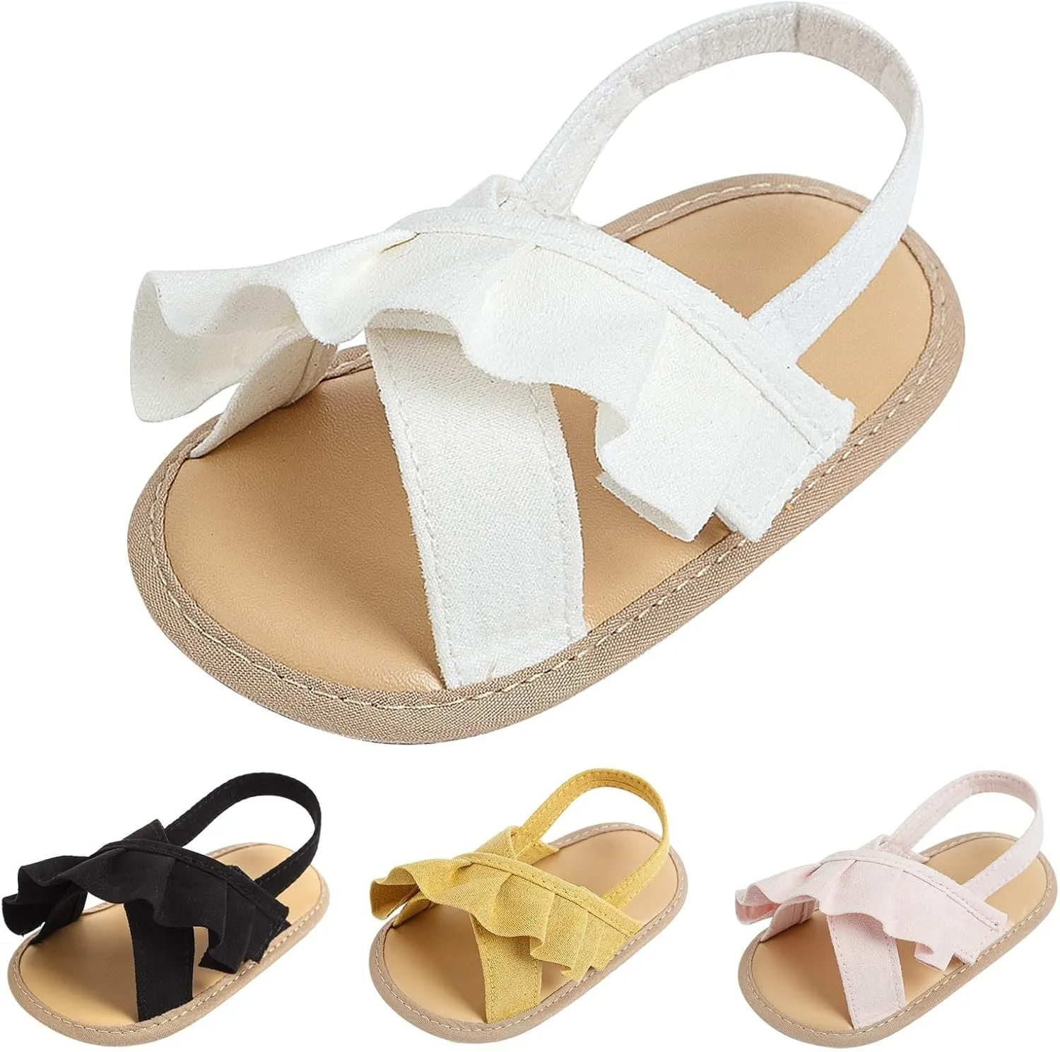 Baby Girls Ruffle Sandals Non Slip Flats Open Toe Dress Princess Shoes Infant Holiday Beach Casual Soft Sole Slides
