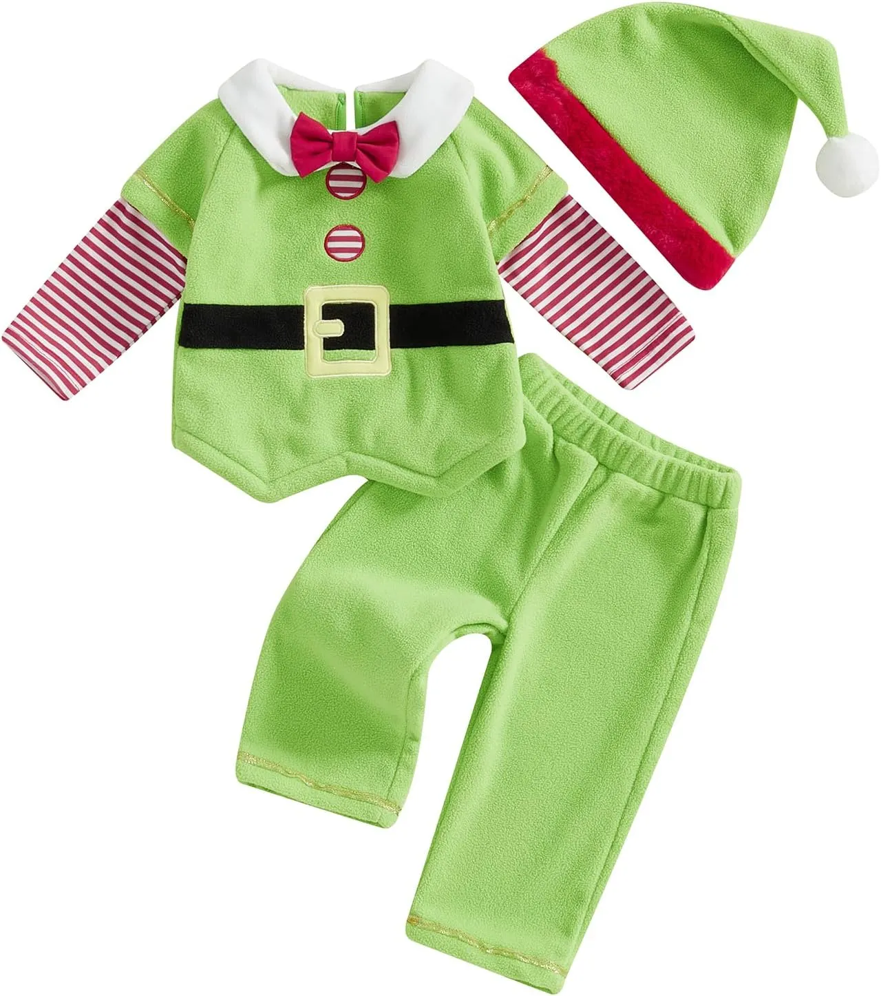 Baby Santa Outfit Cute Long Sleeve Patchwork Shirt Top Stripe Pants Hat Shoe Covers Infant Christmas Costume