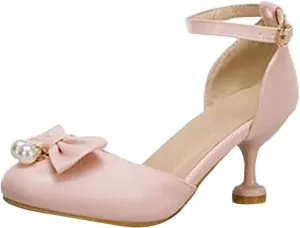 Big Girls Summer Sandals Low Heel Dress Shoes Dance Party Closed Toe Bow Tie High Heels Toddler (Pink, 3 Big Kids)