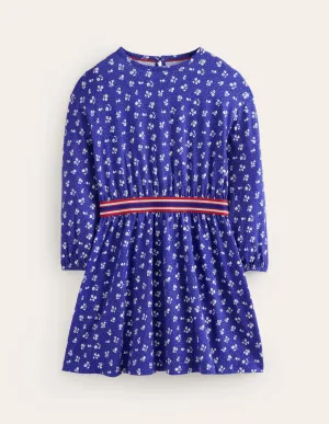 Blouson Sleeve Printed Dress-College Navy Spring