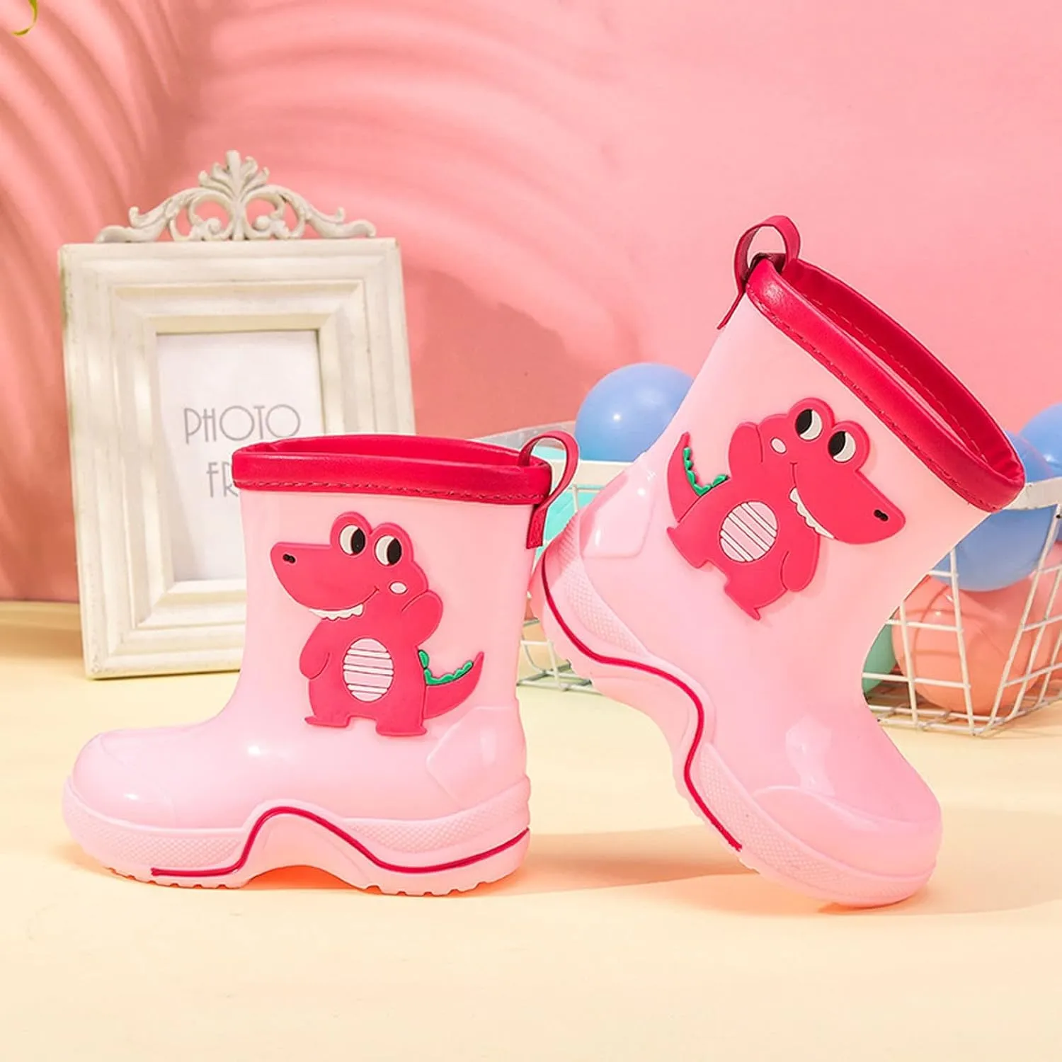 Boys Girls Glitter Easy On Rain Boots Rubber aterproof Boots Textured Soles Non Slip Comfortable School Boot