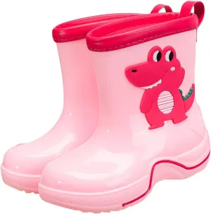 Boys Girls Glitter Easy On Rain Boots Rubber aterproof Boots Textured Soles Non Slip Comfortable School Boot