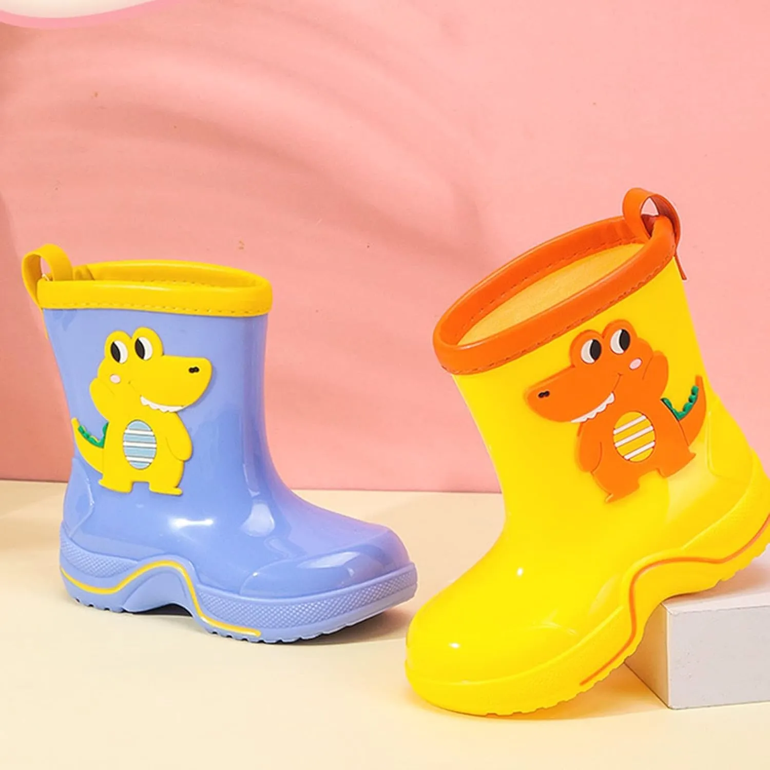 Boys Girls Glitter Easy On Rain Boots Rubber aterproof Boots Textured Soles Non Slip Comfortable School Boot