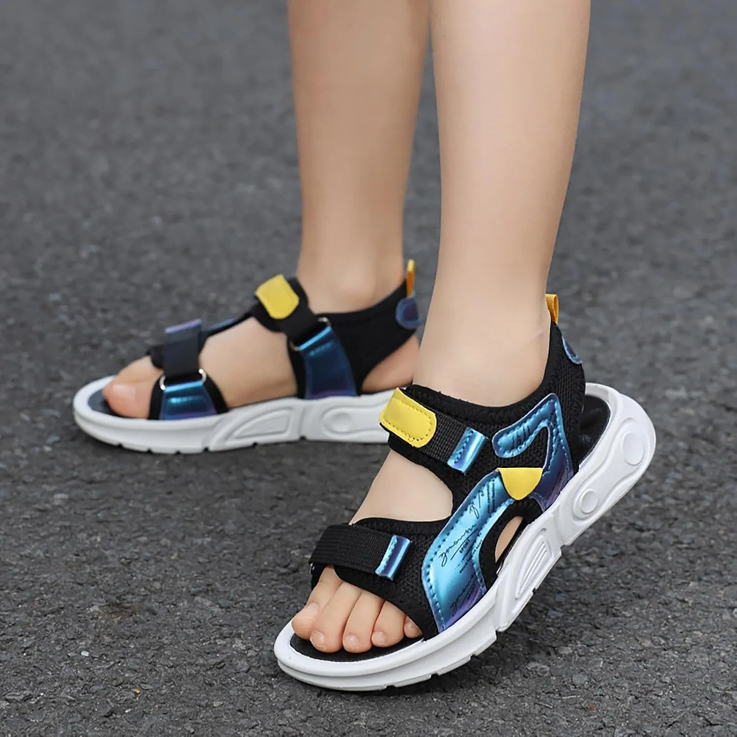 Boys Girls Sandals Open Toe Slip On Double Strap Adjustable Water Shoes Kids Trendy Summer Sports Casual Sandals