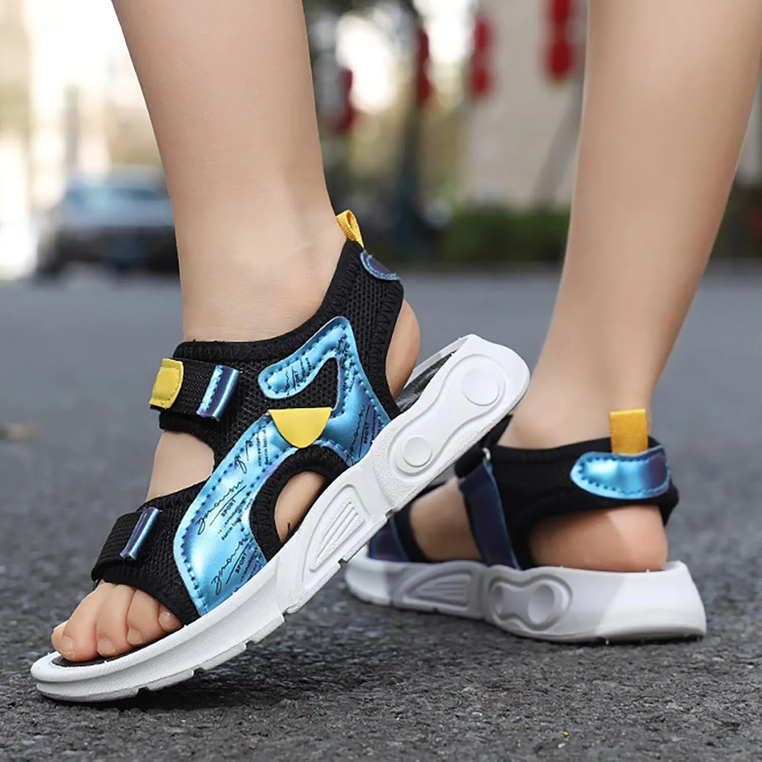 Boys Girls Sandals Open Toe Slip On Double Strap Adjustable Water Shoes Kids Trendy Summer Sports Casual Sandals