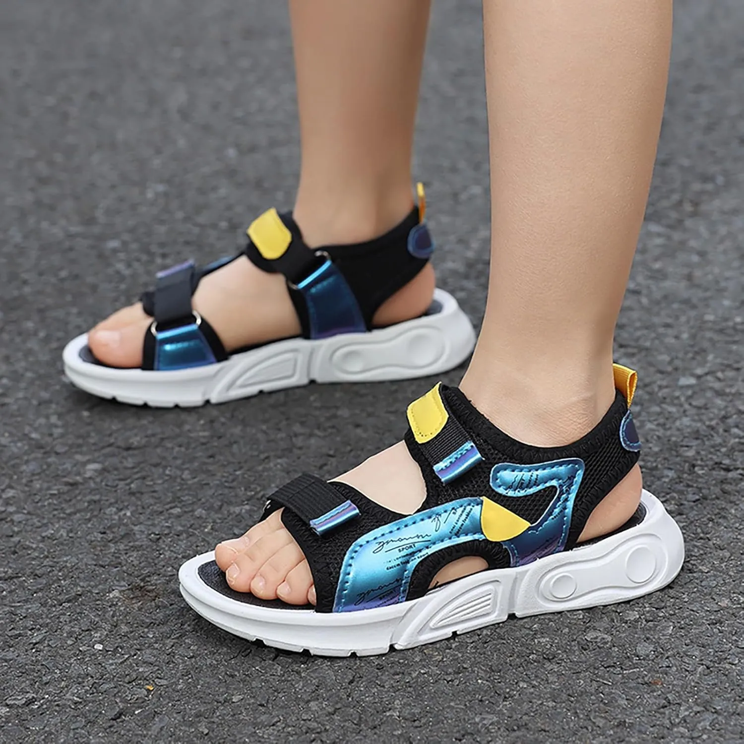 Boys Girls Sandals Open Toe Slip On Double Strap Adjustable Water Shoes Kids Trendy Summer Sports Casual Sandals