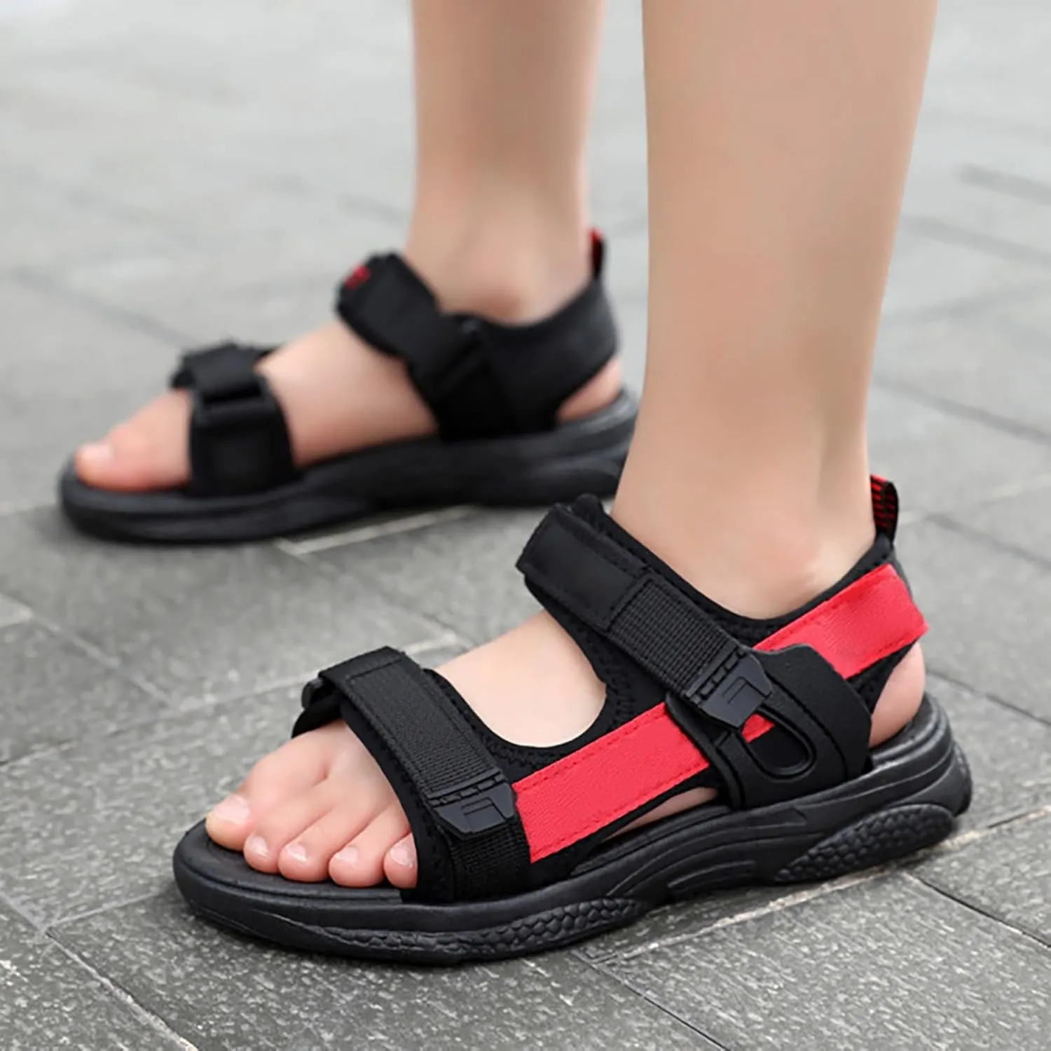 Boys Girls Sports Sandals Summer Open Toe Slip On Double Strap Adjustable Sandals Kids Fashion Beach Water Shoes
