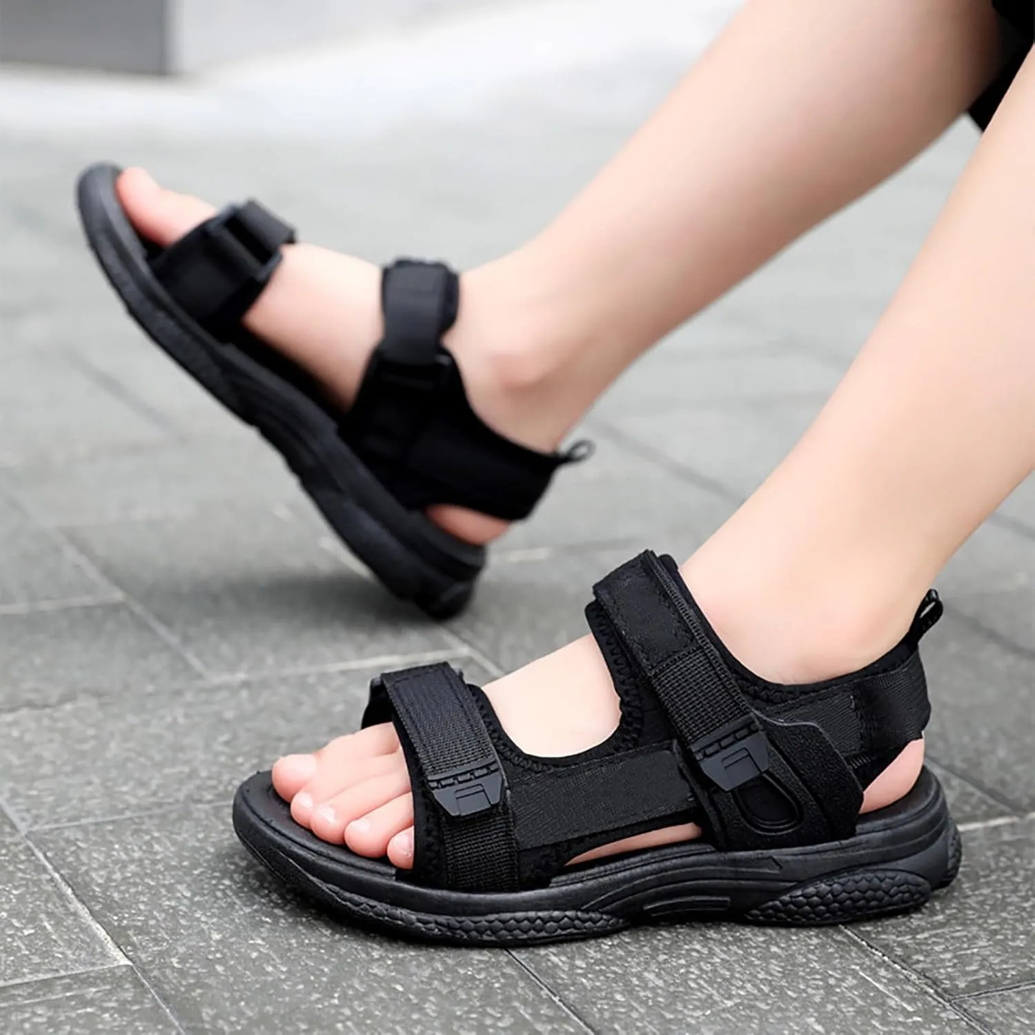 Boys Girls Sports Sandals Summer Open Toe Slip On Double Strap Adjustable Sandals Kids Fashion Beach Water Shoes