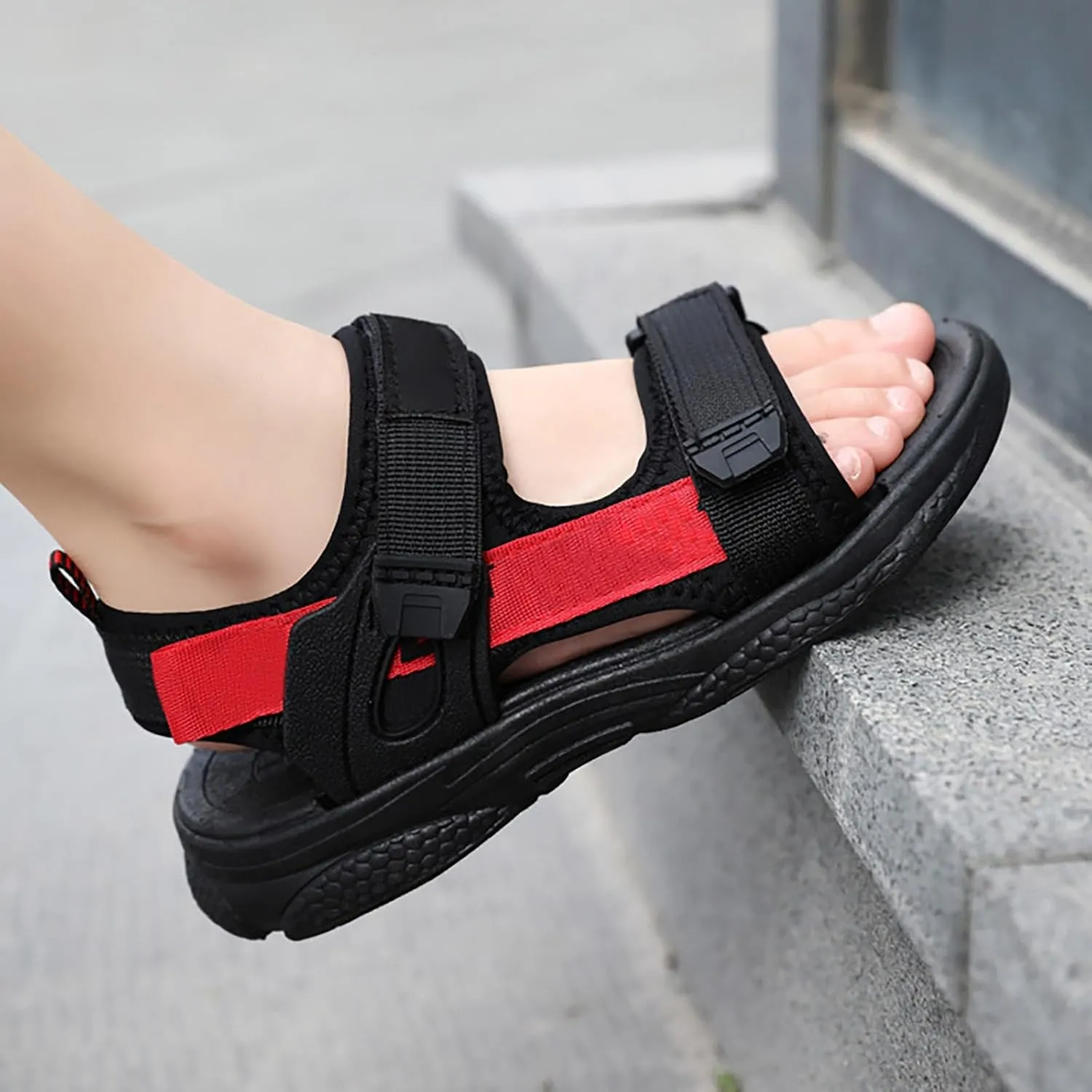 Boys Girls Sports Sandals Summer Open Toe Slip On Double Strap Adjustable Sandals Kids Fashion Beach Water Shoes