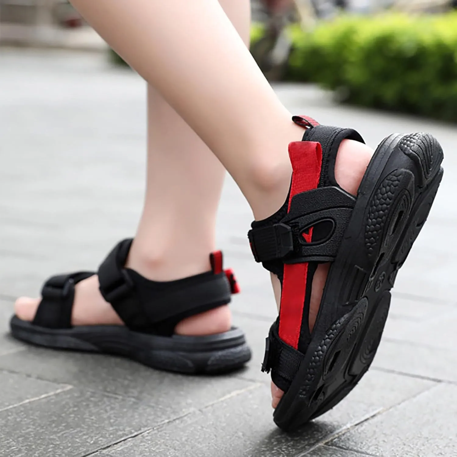 Boys Girls Sports Sandals Summer Open Toe Slip On Double Strap Adjustable Sandals Kids Fashion Beach Water Shoes