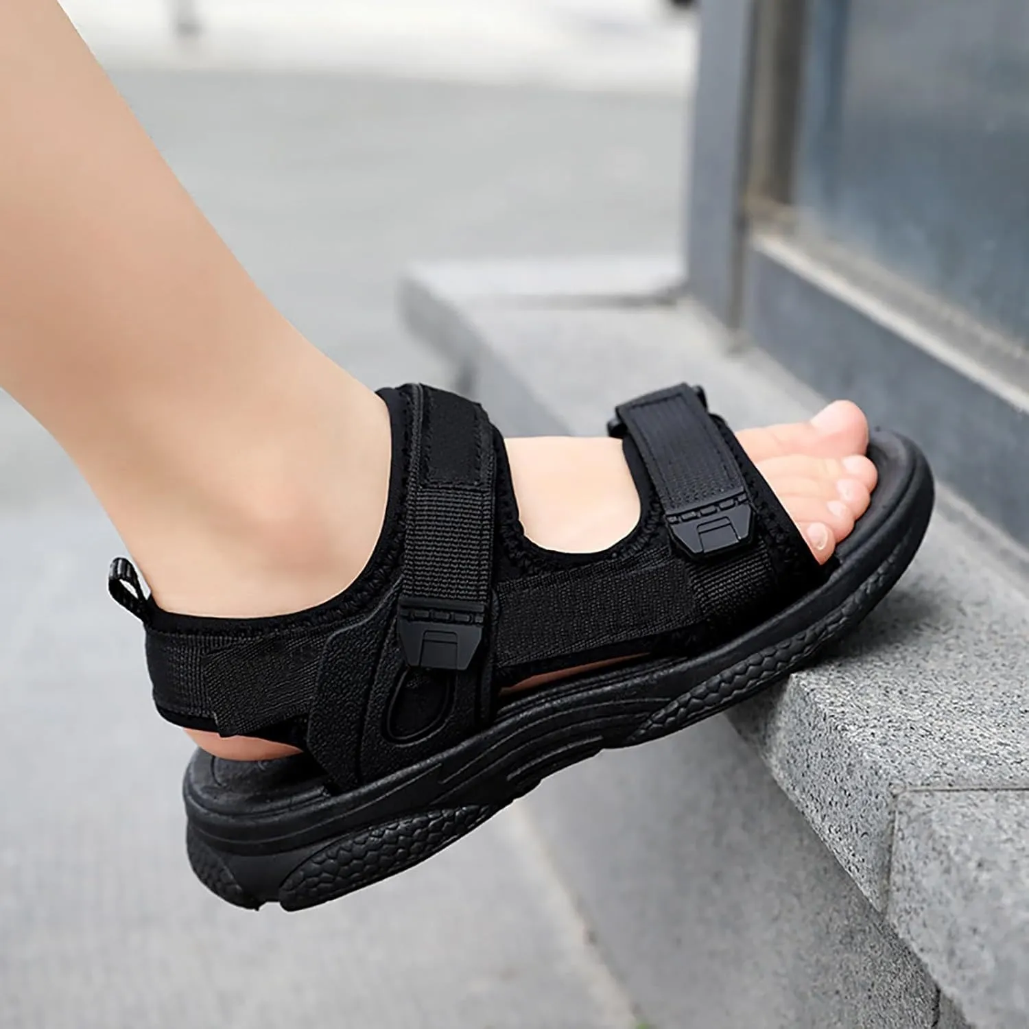 Boys Girls Sports Sandals Summer Open Toe Slip On Double Strap Adjustable Sandals Kids Fashion Beach Water Shoes