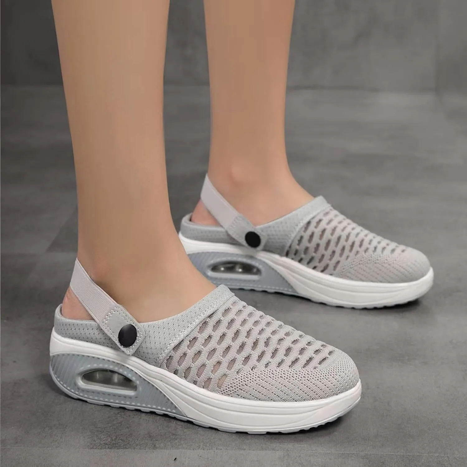 Canbebig Women's Sport Sandals Wide Width Non-Slip Sneakers Air Cushion Platform Mesh Mules Sneaker Sandals Arch Support Walking Orthopedic Clogs