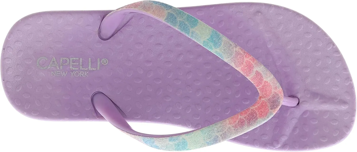 Capelli New York Girls Glitter Pastel Mermaid Scales Fashion Flip Flops Lilac