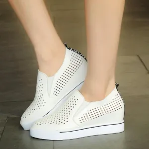 Chicvane Hollow Out Wedge Increased Shoes Breathable Loafers