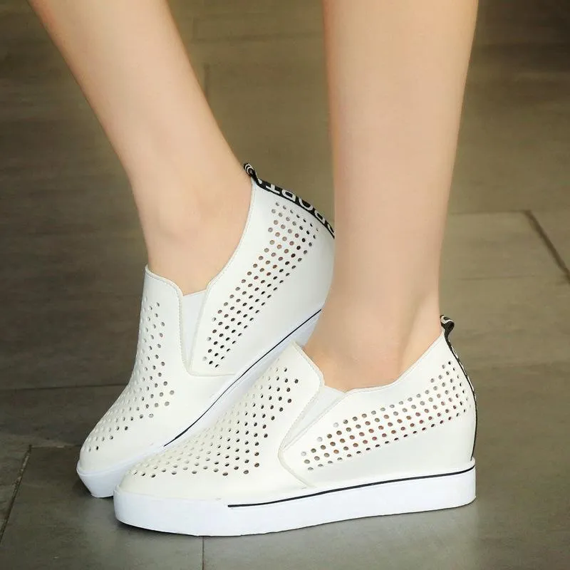 Chicvane Hollow Out Wedge Increased Shoes Breathable Loafers