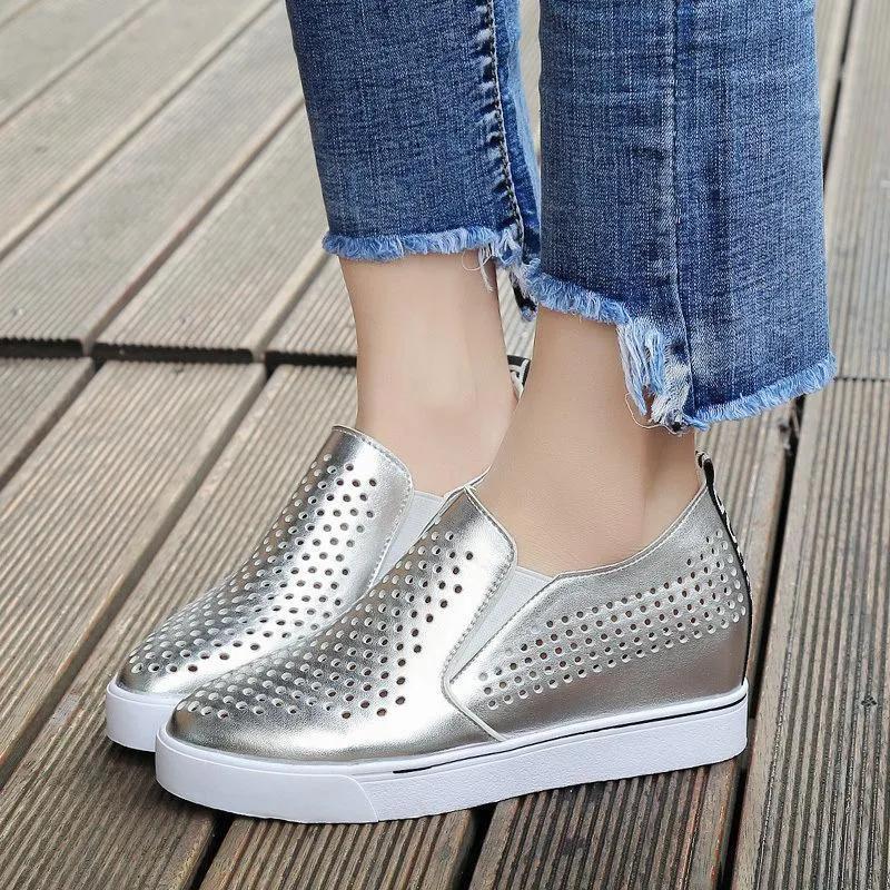 Chicvane Hollow Out Wedge Increased Shoes Breathable Loafers
