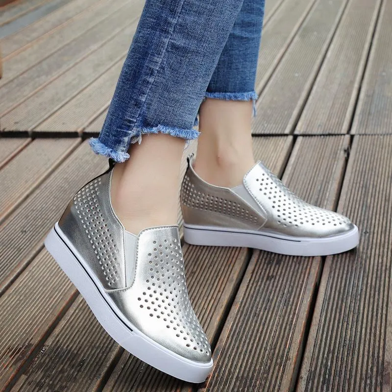 Chicvane Hollow Out Wedge Increased Shoes Breathable Loafers