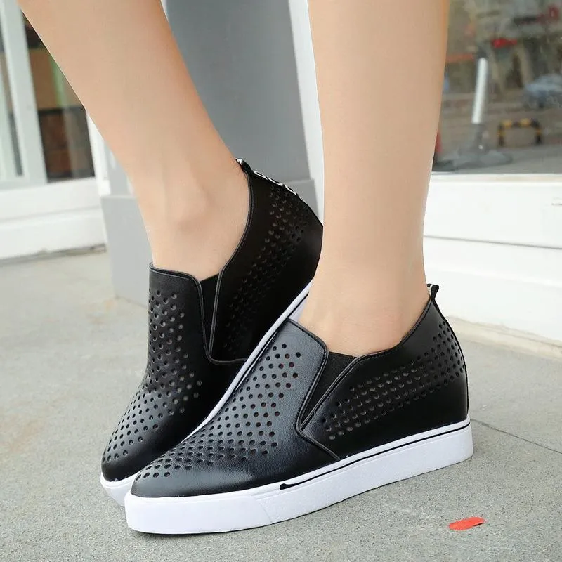 Chicvane Hollow Out Wedge Increased Shoes Breathable Loafers