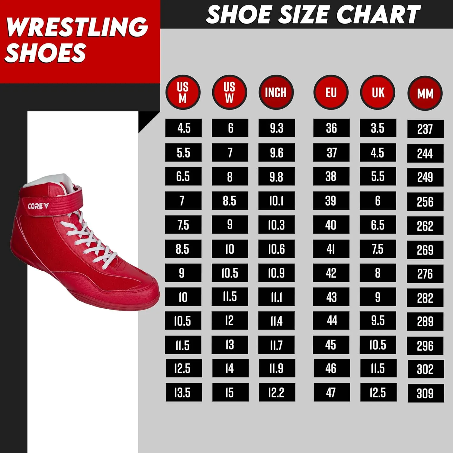 CORE Wrestling Shoes  High Traction Wrestling Shoes for Men, Women, Youth & Kids - Durable Shoes for Wrestling, Boxing, Weightlifting & Bodybuilding  Combat Sports Footwear, Lightweight Gym Shoes