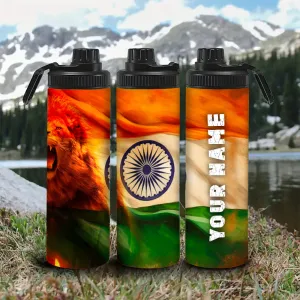 Customized Name India Flag Water Bottle - Perfect for Cycling, Hiking, Fitness & Outdoor Adventures