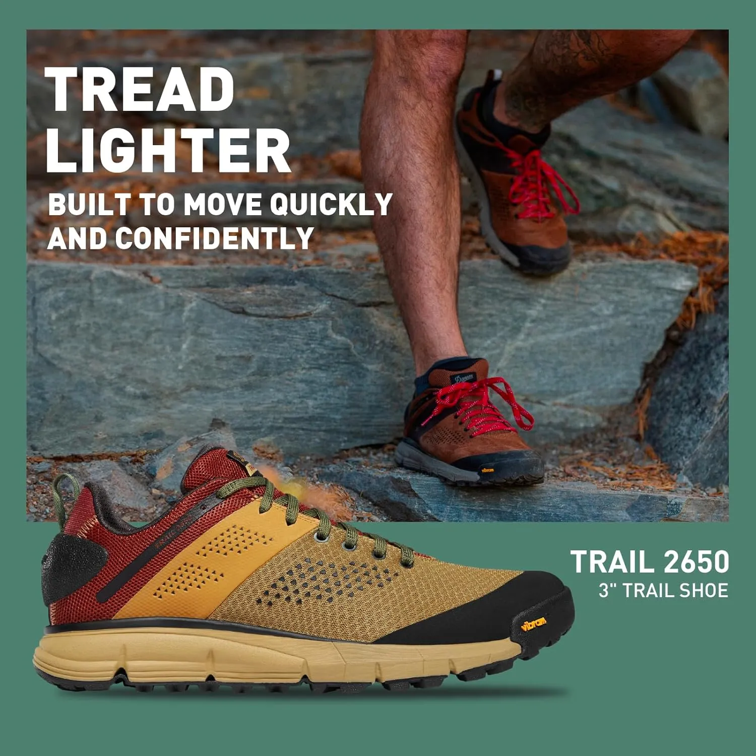 Danner Trail 2650 Hiking Shoes for Men - Durable Suede, Lightweight Textile with Breathable Mesh Lining, Ortholite Footbed & Vibram Traction Outsole