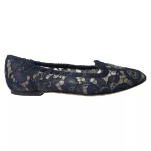 Dark Blue Taormina Lace Slip On Flats Shoes