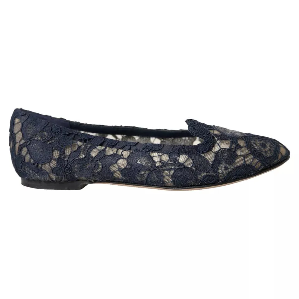 Dark Blue Taormina Lace Slip On Flats Shoes