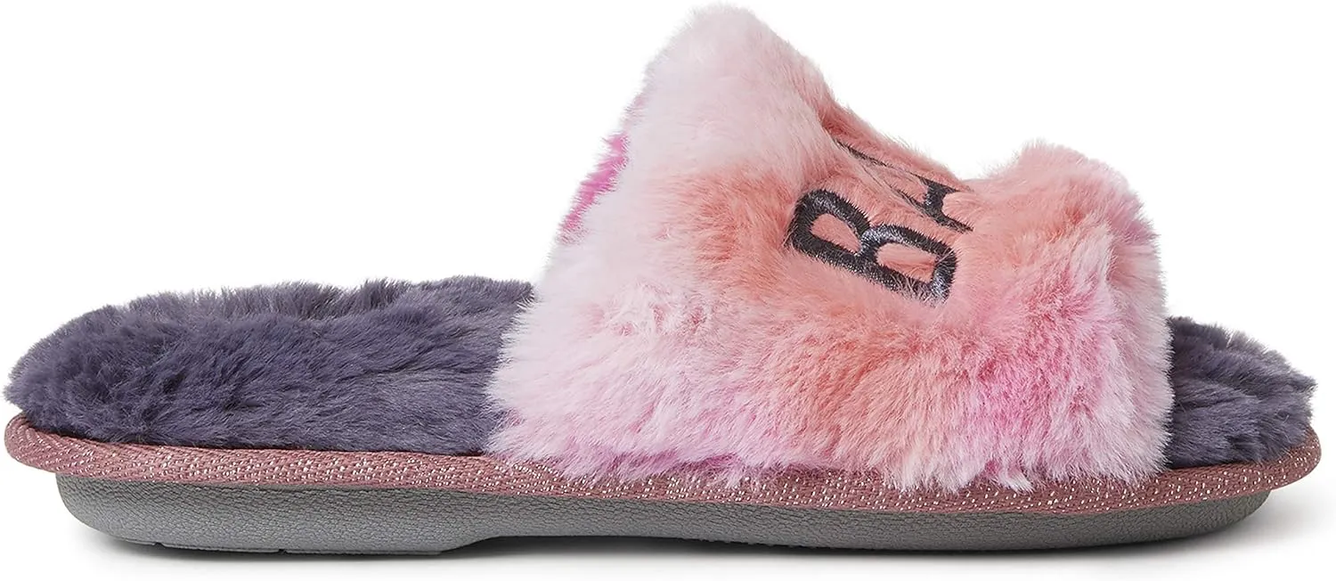 Dearfoams Unisex-Child Lana Slide with Slogan Slipper