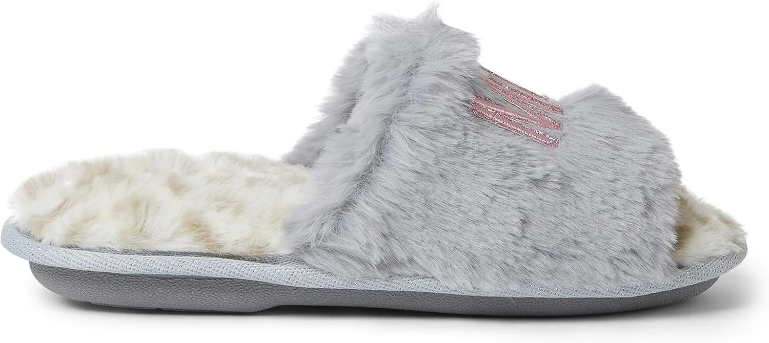 Dearfoams Unisex-Child Lana Slide with Slogan Slipper