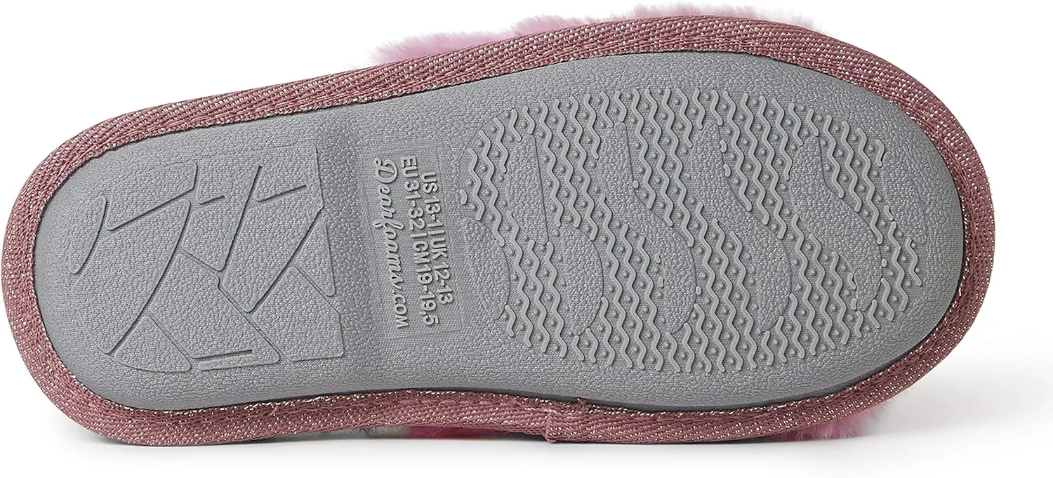Dearfoams Unisex-Child Lana Slide with Slogan Slipper