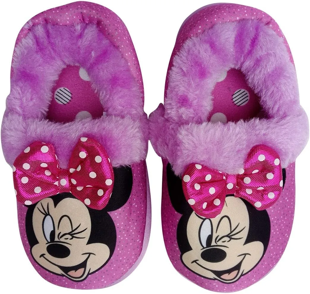 Disney Girl's Minnie Mouse 3D Plush Fuzzy Slippers