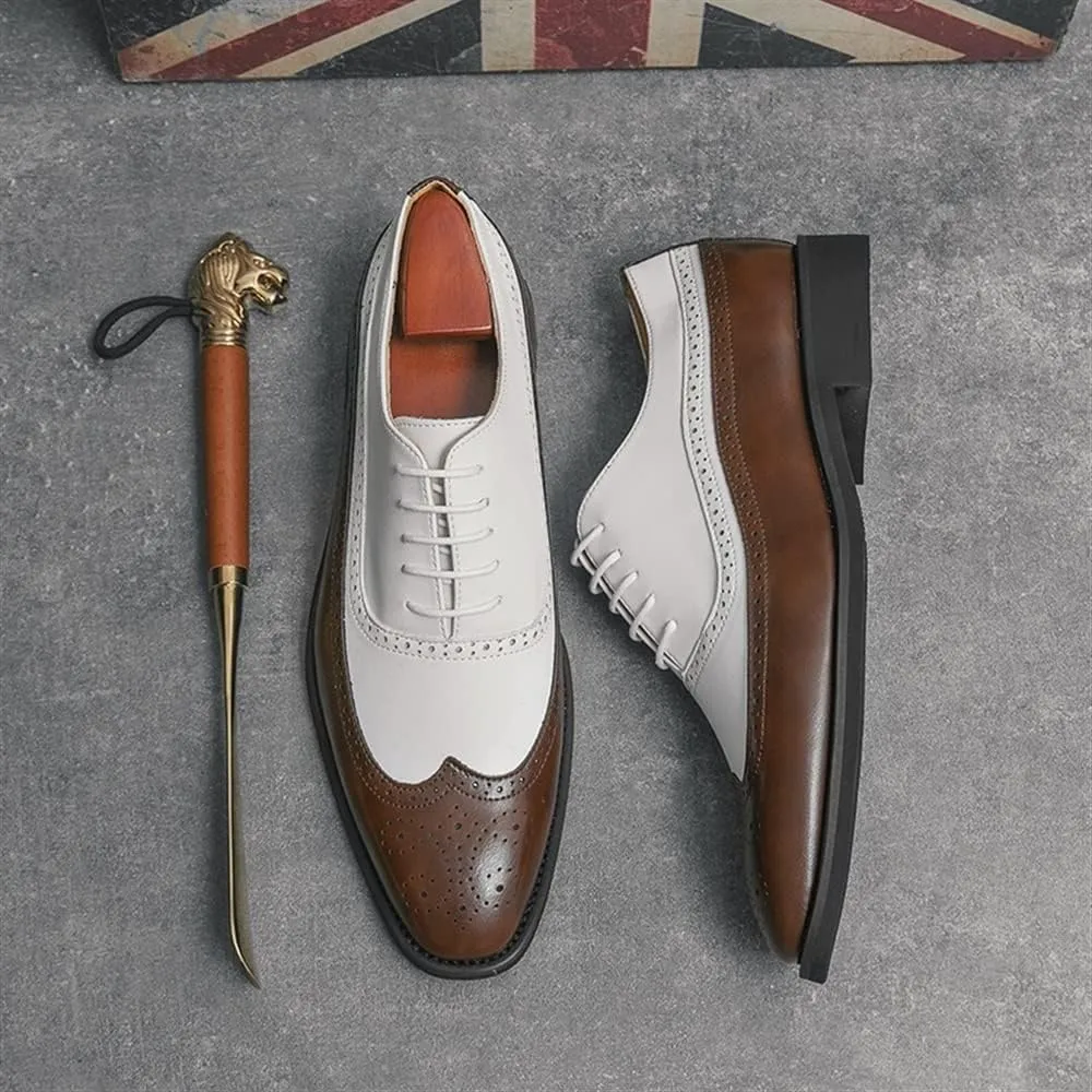 Dress Formal Shoes for Men Lace Up Two Tone Brogue Embossed Wing tip PU Leather Anti-Slip Block Heel Resistant Non Slip Rubber Sole Party Suitable for Many Occasions