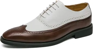 Dress Formal Shoes for Men Lace Up Two Tone Brogue Embossed Wing tip PU Leather Anti-Slip Block Heel Resistant Non Slip Rubber Sole Party Suitable for Many Occasions