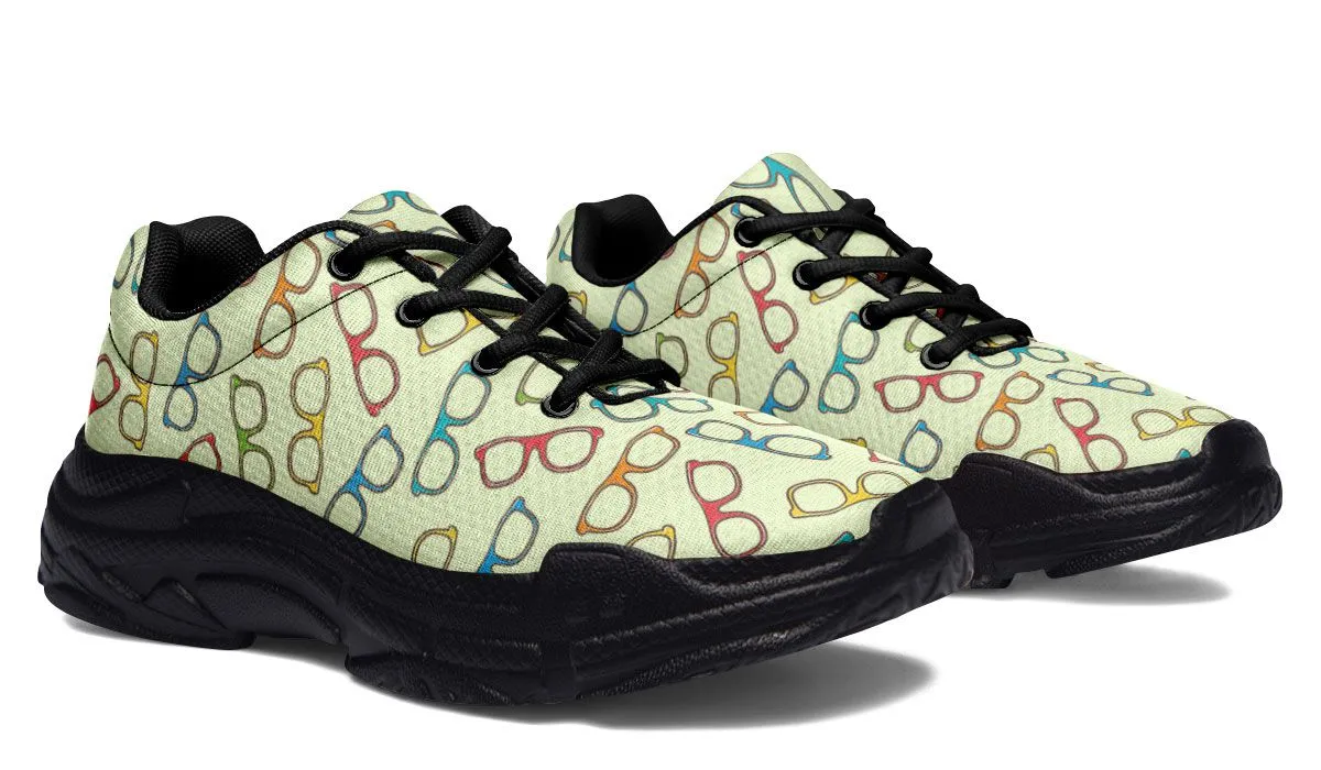 Eye Glasses Pattern Yellow Chunky Sneakers